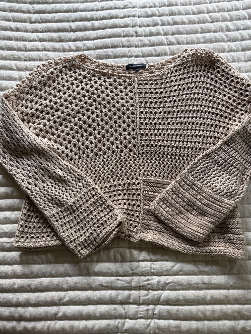 525 America Open-Knit Scoop Neck Sweater in Sandstone
